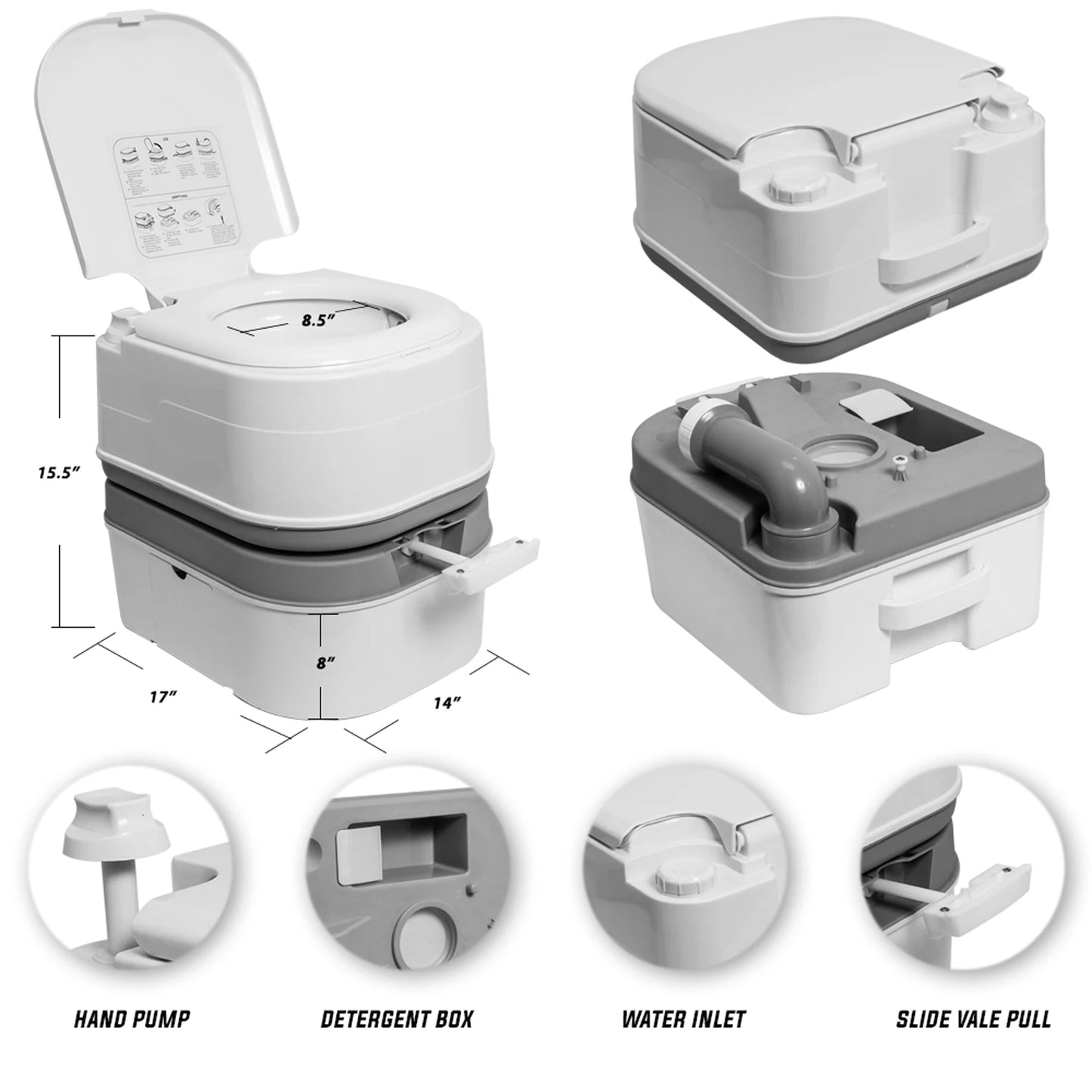 Portable 5.8 Gallon Indoor Outdoor Toilet