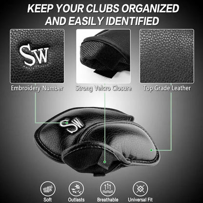 Golf Iron Head Covers Set of 12, Synthetic Leather