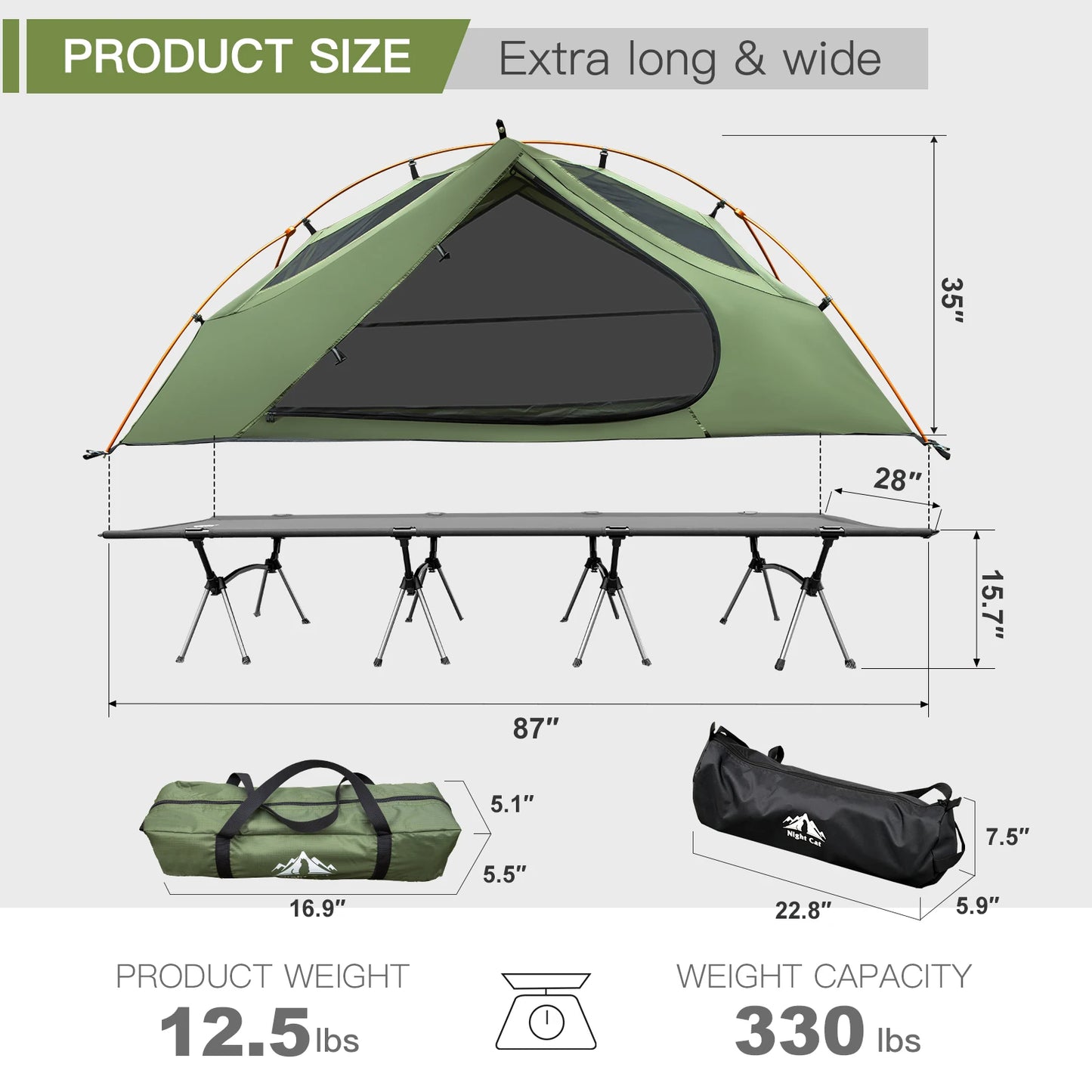 Waterproof1-Person Camping Cot TentCombo