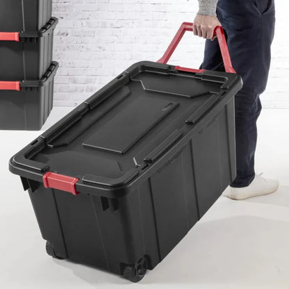 Set of 2 40 Gallon Wheeled Industrial Plastic Tote