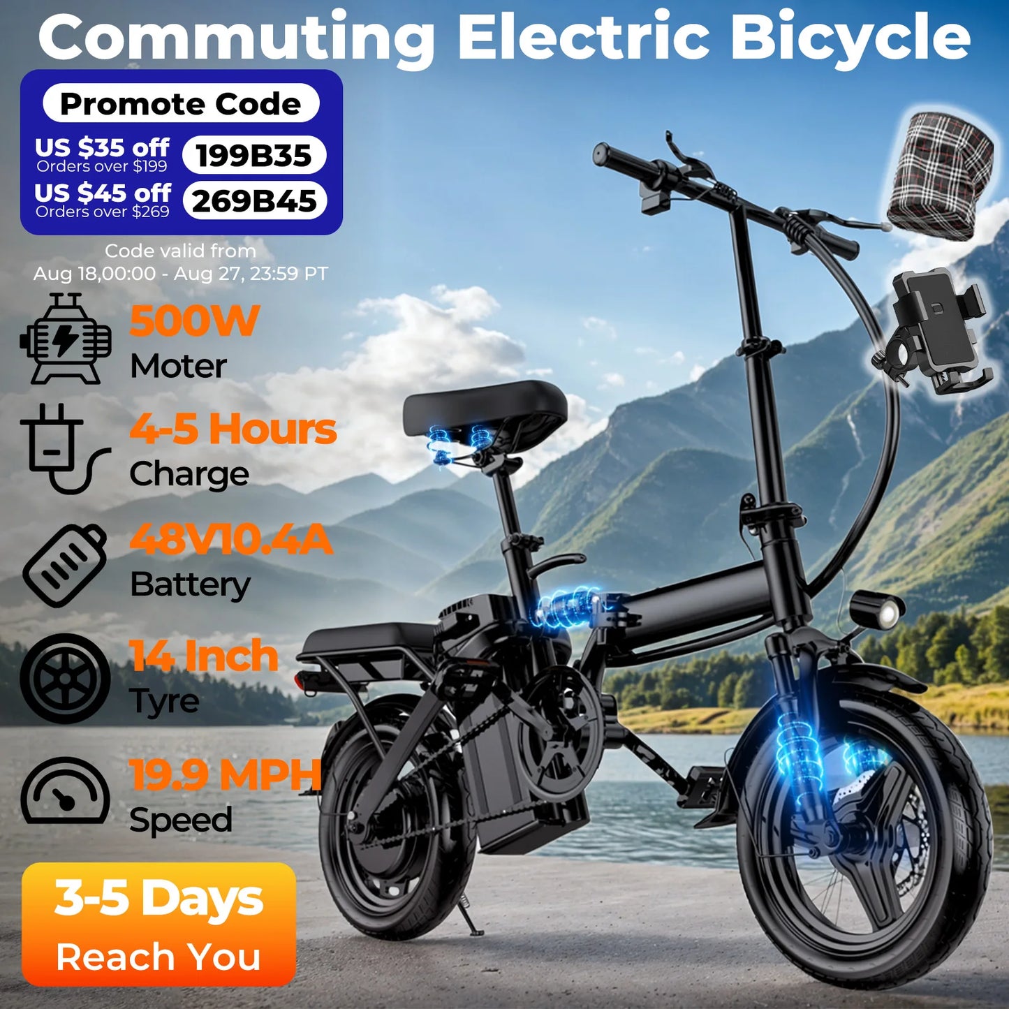 Adult Electric Bike 20 MPH Removable Battery Folding