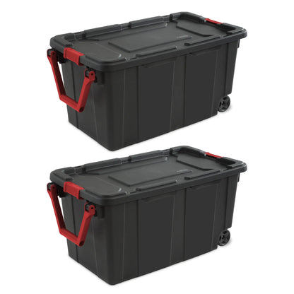 Set of 2 40 Gallon Wheeled Industrial Plastic Tote