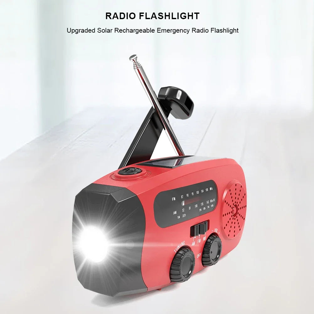 Emergency Crank Weather Solar Powered, Multifunction Radio For Outdoor Survival
