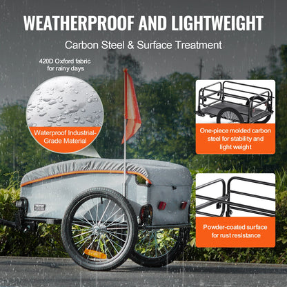 SucceBuy 100lbs Bike Cargo Trailer Foldable Bicycle Wagon Cart with Waterproof Cover & Safe Reflectors Fits 22"-28" Bike Wheel