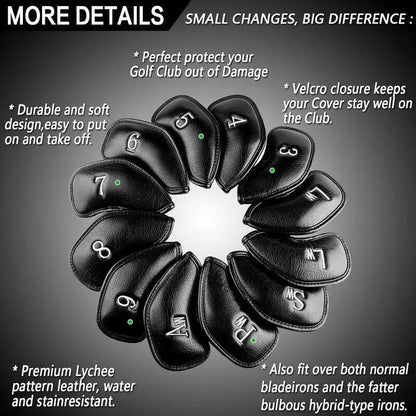 Golf Iron Head Covers Set of 12, Synthetic Leather
