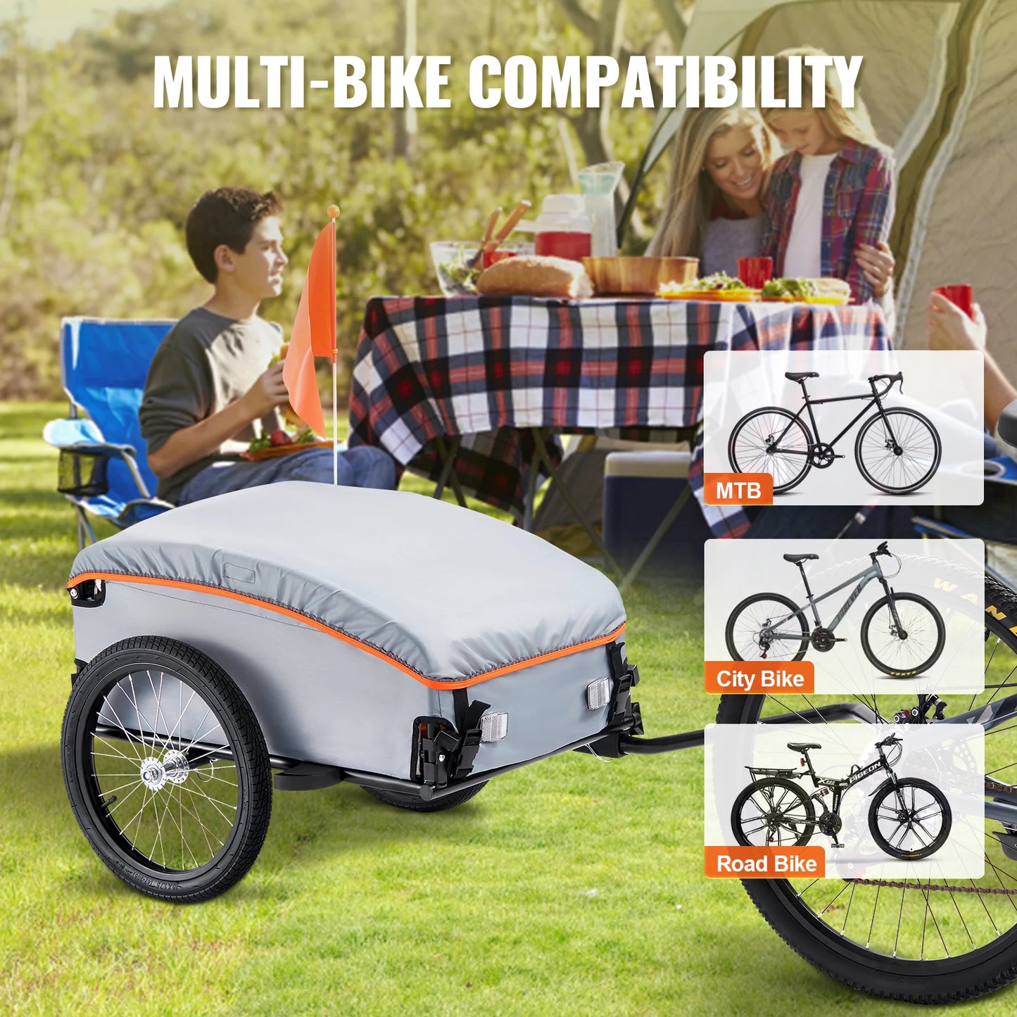 SucceBuy 100lbs Bike Cargo Trailer Foldable Bicycle Wagon Cart with Waterproof Cover & Safe Reflectors Fits 22"-28" Bike Wheel