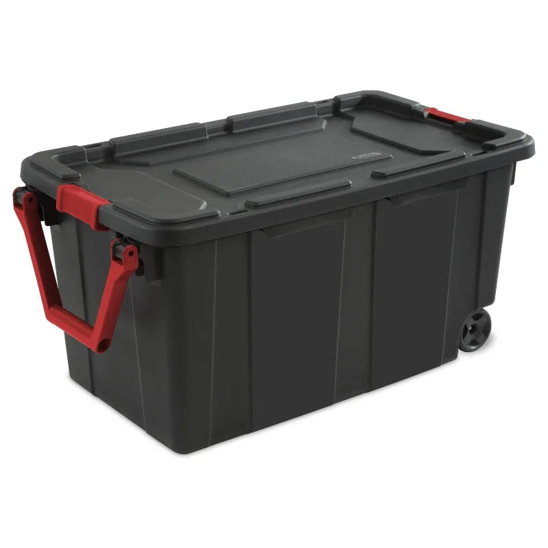 Set of 2 40 Gallon Wheeled Industrial Plastic Tote