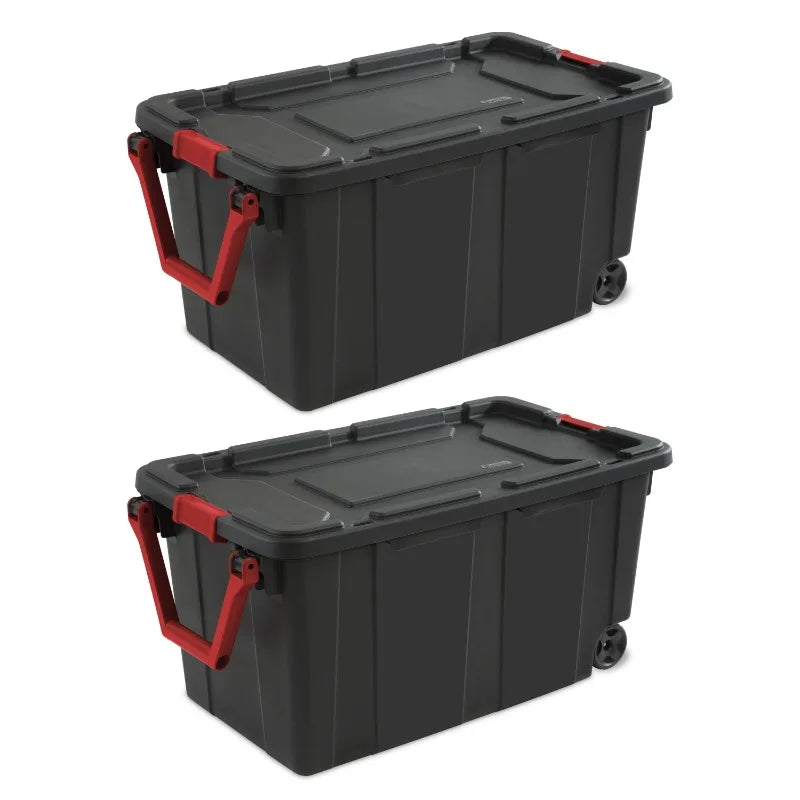 Set of 2 40 Gallon Wheeled Industrial Plastic Tote