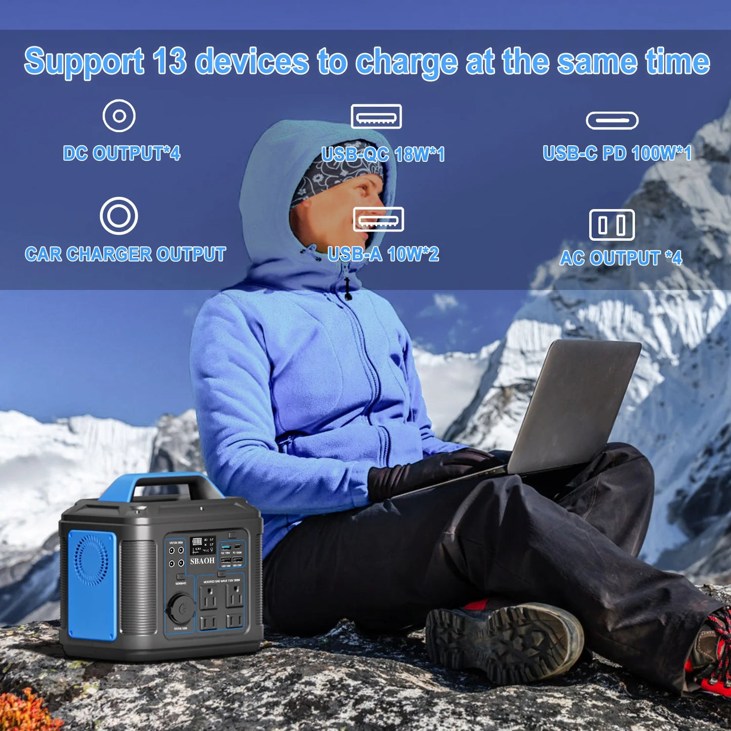 Portable Generator 300W Powerstation with AC Outlets, Lithium-Ion Battery