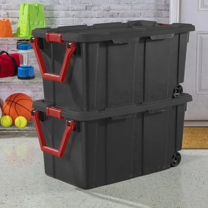 Set of 2 40 Gallon Wheeled Industrial Plastic Tote