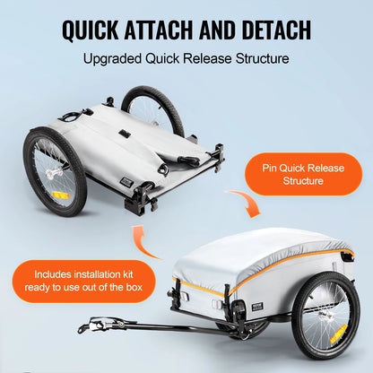 SucceBuy 100lbs Bike Cargo Trailer Foldable Bicycle Wagon Cart with Waterproof Cover & Safe Reflectors Fits 22"-28" Bike Wheel