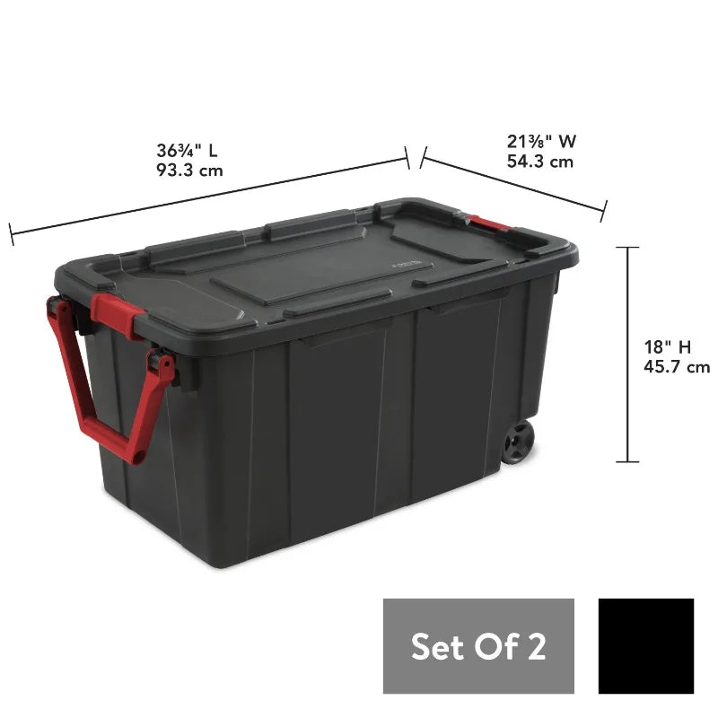 Set of 2 40 Gallon Wheeled Industrial Plastic Tote