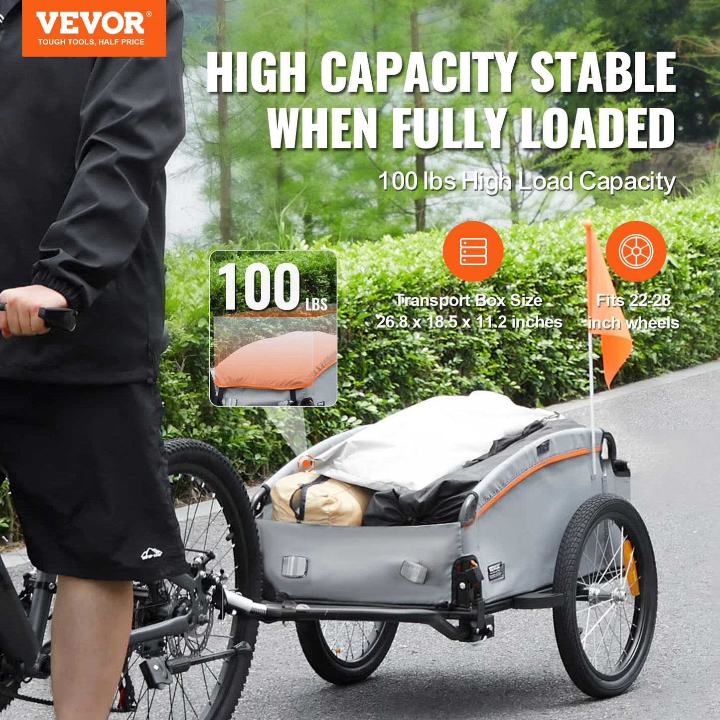 SucceBuy 100lbs Bike Cargo Trailer Foldable Bicycle Wagon Cart with Waterproof Cover & Safe Reflectors Fits 22"-28" Bike Wheel
