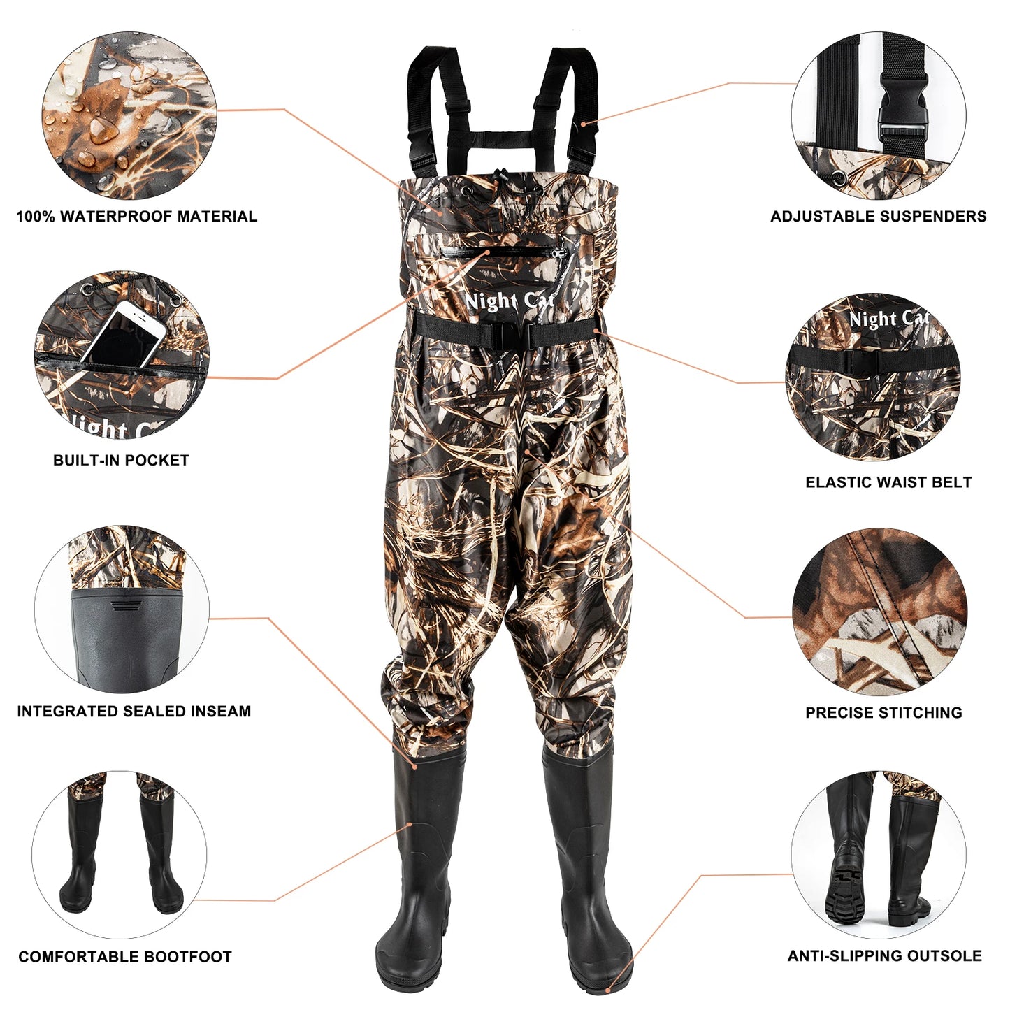 Mens Fishing Hunting Waterproof Waders With Boots